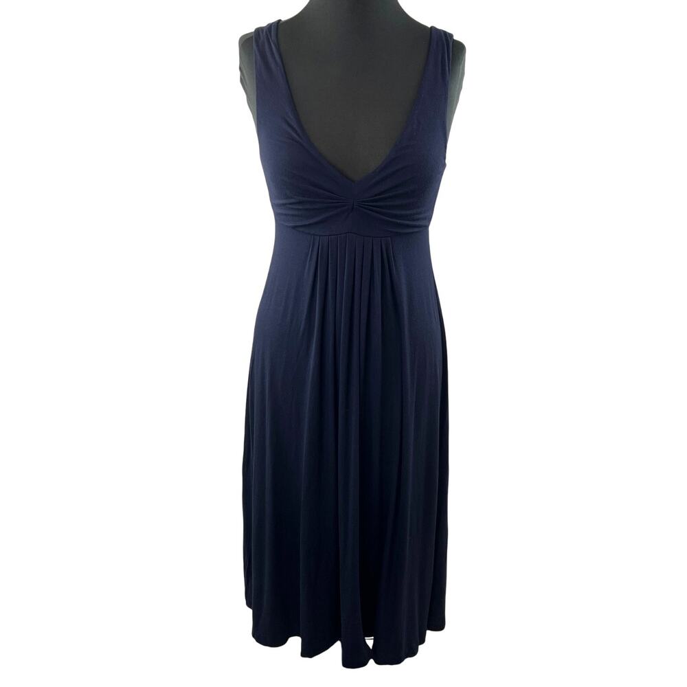 J Crew Blue Deep Low Neck Midi Flowy Classic Summer Dress Size S Small